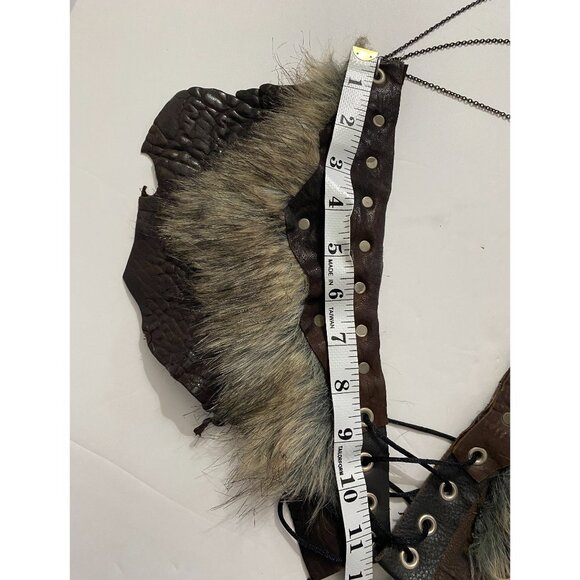 Handmade Leather and Fur Viking Costume Shoulder Epaulettes Costume Cosplay - Picture 7 of 9